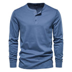 Camiseta Cuello Henley Color Sólido Hombre | Manga Larga Alta Calidad | Tallas XS-5XL | Tico Trendy