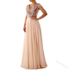 Vestido elegante de gasa con lentejuelas para mujer, cuello en V, dobladillo plisado, lentejuelas femeninas, vestido largo de cóctel para graduación, vestido de noche de boda
