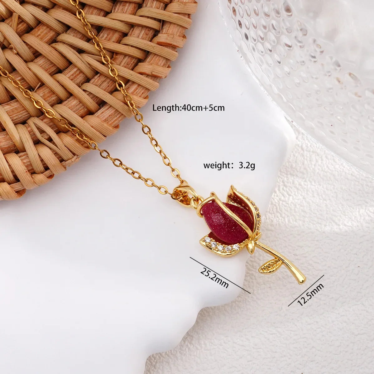 Cadena de acero inoxidable elegante colorido cristal circón tulipán flor colgante collares para mujeres niñas Color oro joyería de moda