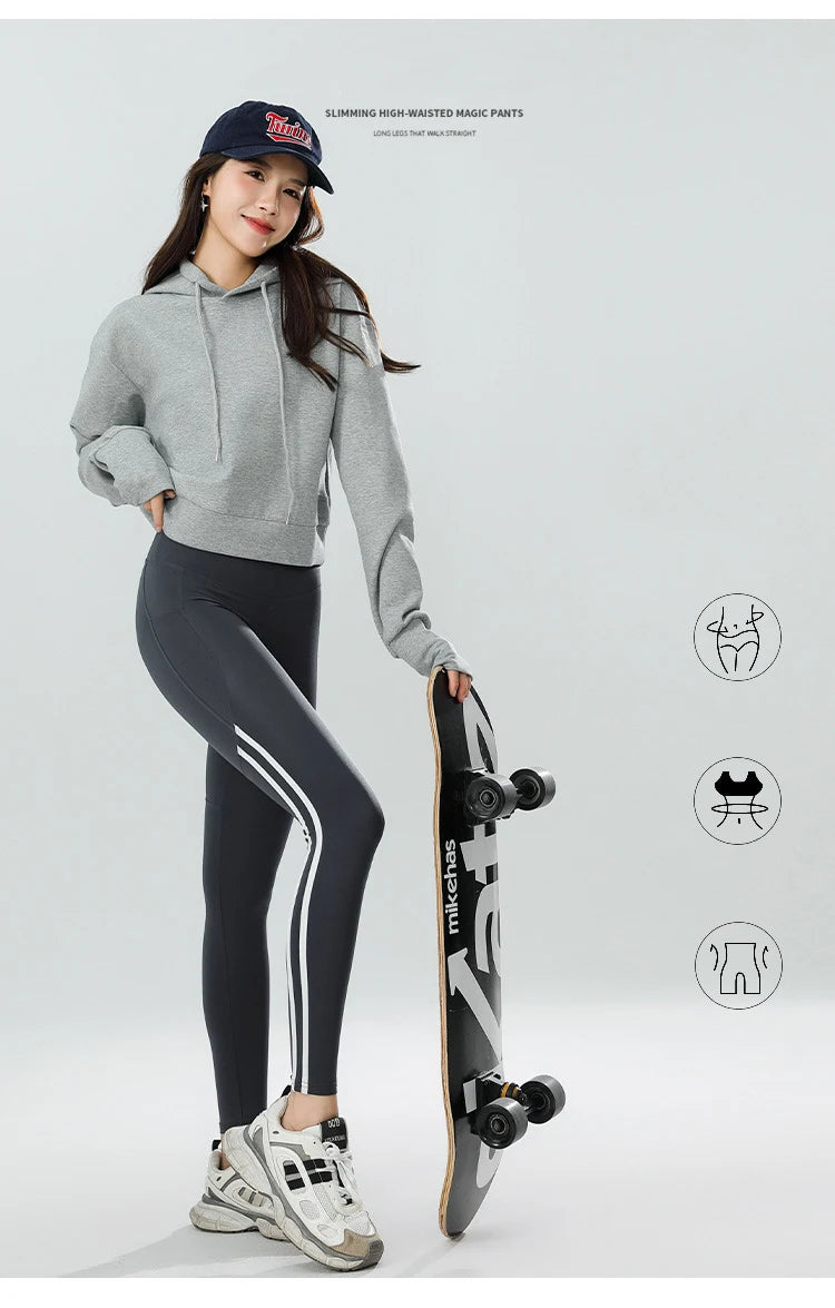 Mallas Piel Tiburón Raya Bolsillo | Cintura Alta Ajustado Fitness | Yoga Ciclismo Correr Otoño | Ticotrendy