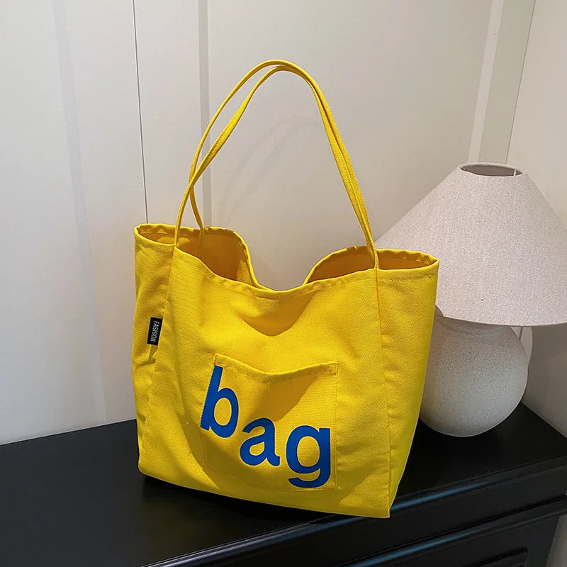 Bolso Hombro Lona Letras Mujer Gran Capacidad Casual