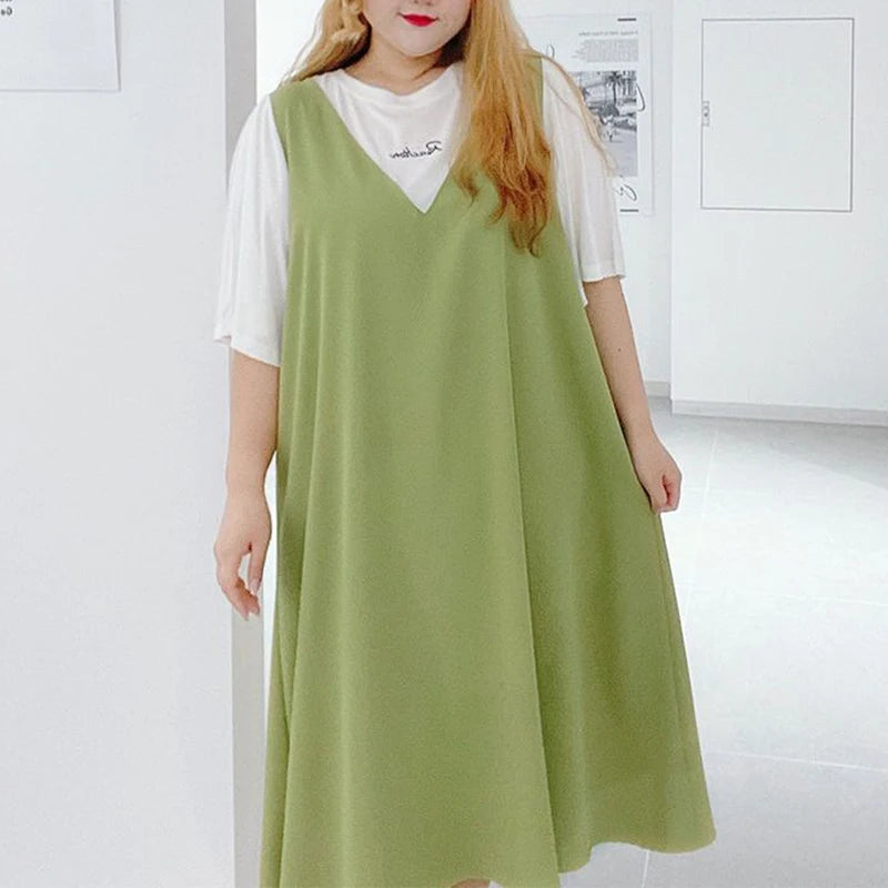 Vestido Holgado | Talla Grande | Diseño de Dos Piezas Falsas