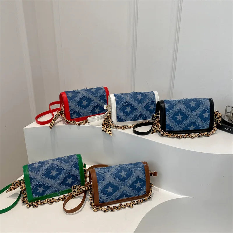 Bolso Hombro Vaquero Mujer Retro Estrellas Cinta Leopardo
