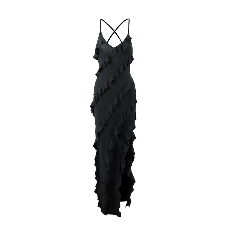 Vestido Halter Espalda Descubierta con Abertura
