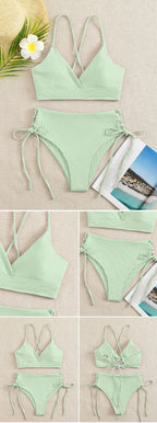 Bikini con Cordones y Cuello en V Profundo - Triangulares