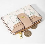 Cartera corta de cuero PU a la moda para mujer, tarjetero con cerrojo y flores pequeñas, cartera pequeña delgada, monedero multitarjetas para niña