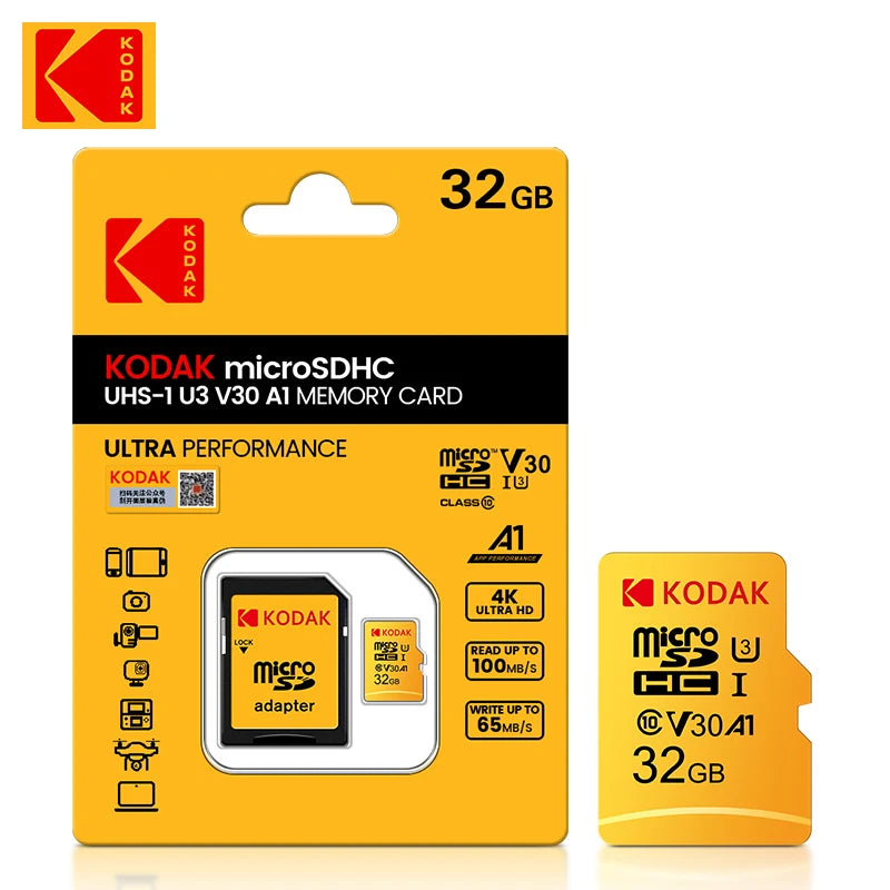 Tarjeta Micro SD Kodak Original | Clase 10 U3 V30 | Alta Velocidad 4K | Ticotrendy