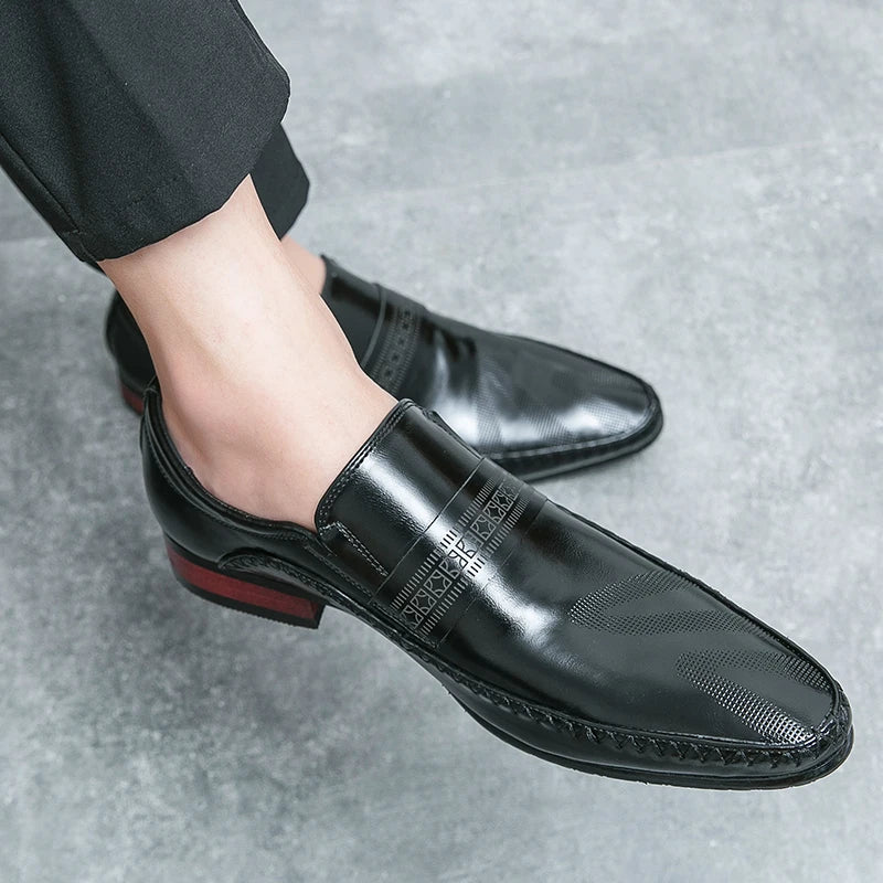 Mocasines Negros Hombre Piel Dividida Puntiagudos Formales Negocios | Sin Cordones