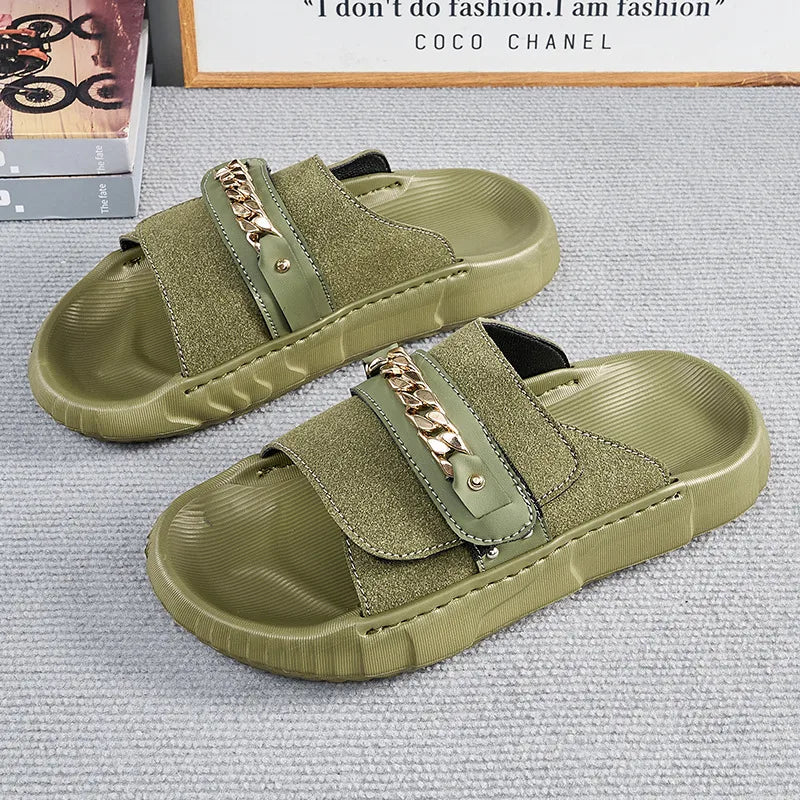 Sandalias Hombre Cuero Artificial Planas Gancho Lazo Casuales Moda | Verano