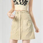 Falda Cargo Con Bolsillos Y Cordón Estilo Retro Americano