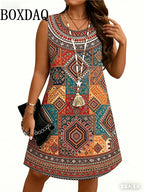 Vestido Étnico 3D Flores para Mujer | Sin Mangas y Estilo Vintage | Holgado para Verano 2026 | Tico Trendy
