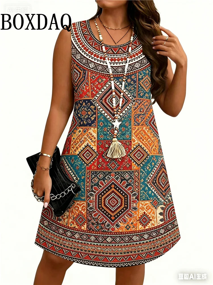 Vestido Étnico 3D Flores para Mujer | Sin Mangas y Estilo Vintage | Holgado para Verano 2026 | Tico Trendy
