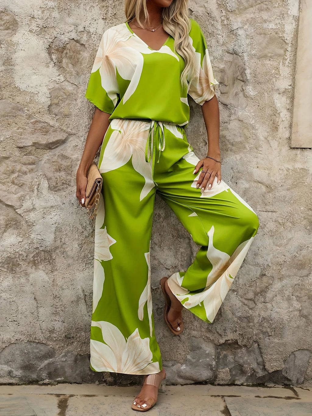 Conjunto de Verano Mujer | Estampado Floral y Shorts | Color Verde
