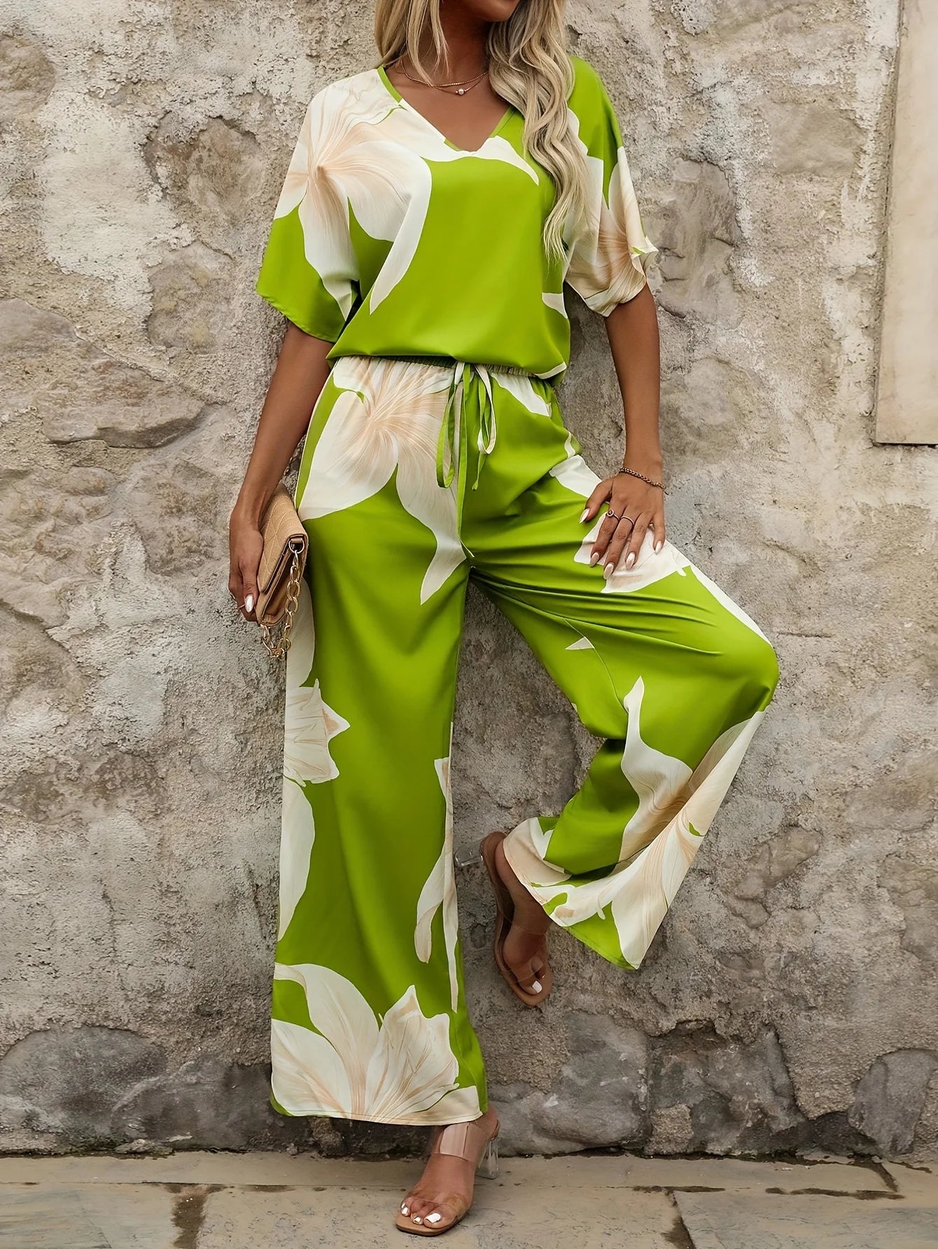 Conjunto de Verano Mujer | Estampado Floral y Shorts | Color Verde