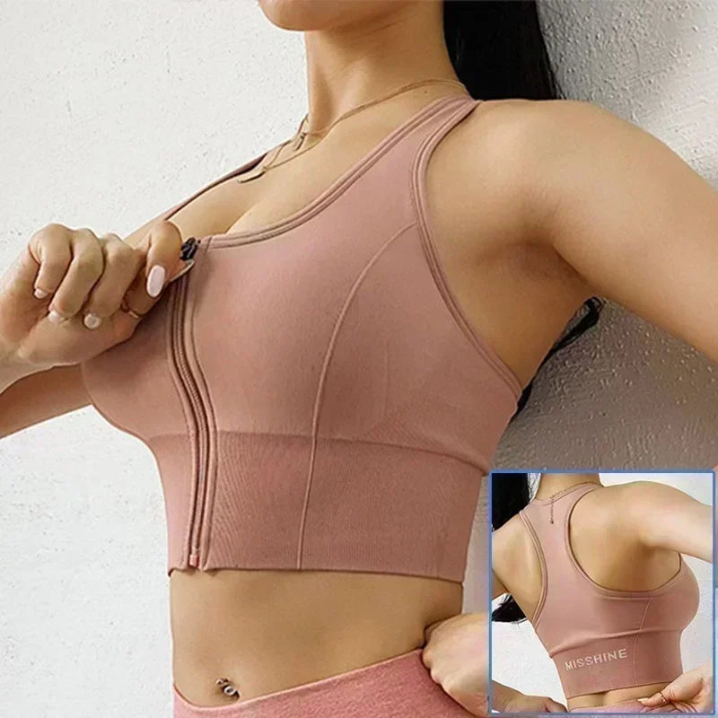 Top Sujetador Deportivo para Mujer | Cremallera Frontal y Realce | Top de Yoga y Fitness