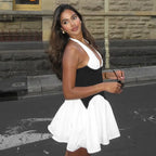 Vestido Corto Plisado con Patchwork