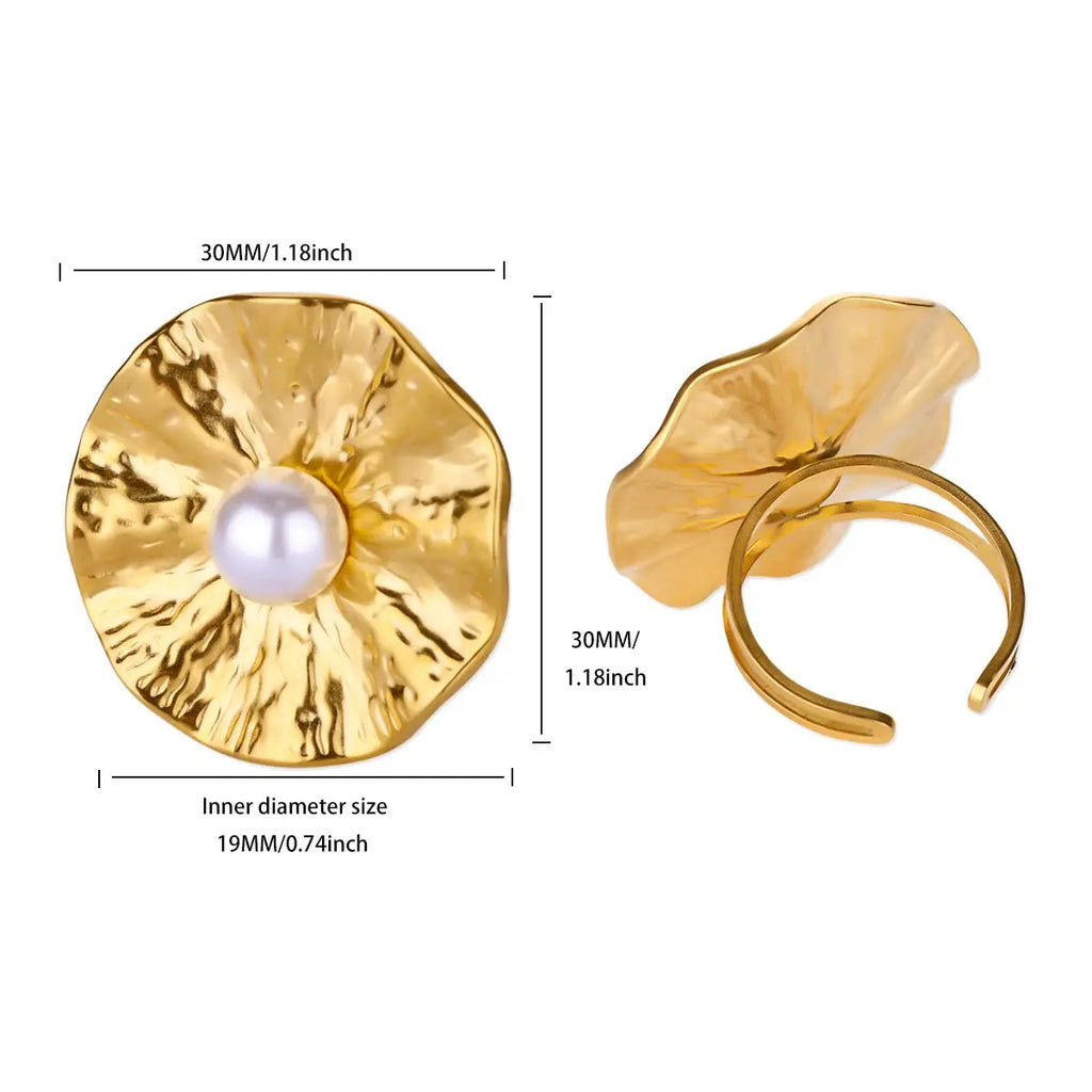 Anillo Ticotrendy Giratorio | Trébol Circón y Perlas | Acero Oro Boda 2025