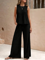 Ticotrendy: Conjunto Elegante de Pantalón y Top Sin Mangas | Color Sólido Verano 2025