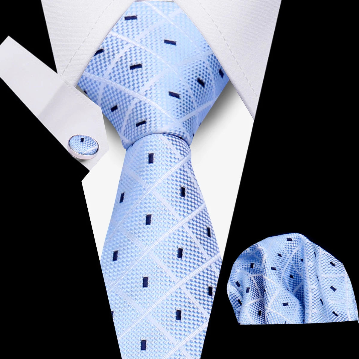 Conjunto Corbata Pañuelo Gemelos Negocios Boda Accesorio De Moda