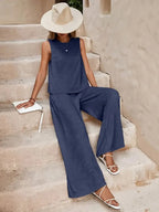 Ticotrendy: Conjunto Elegante de Pantalón y Top Sin Mangas | Color Sólido Verano 2025