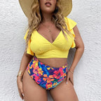 Bikini de Talla Grande con Volantes - Estampado y Tiro Alto para Playa