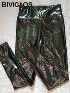 Leggings Cuero Espejo Brillante | Colorido Sexy Cintura Alta | Elástico Ajustado Primavera | Ticotrendy