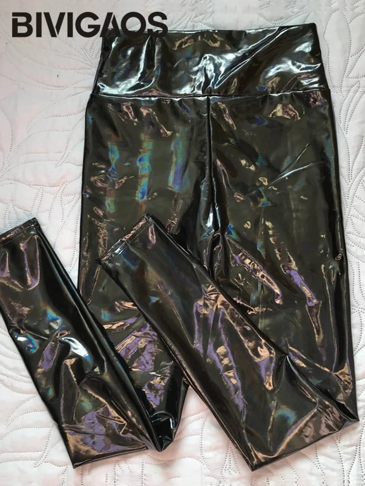 Leggings Cuero Espejo Brillante | Colorido Sexy Cintura Alta | Elástico Ajustado Primavera | Ticotrendy