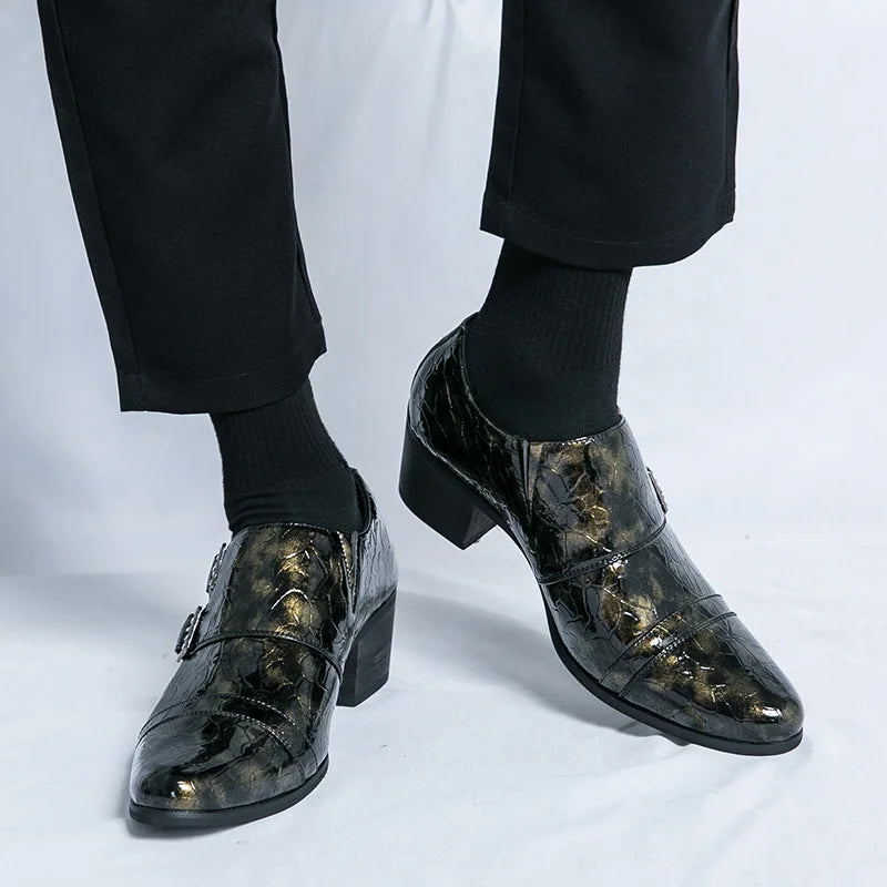 Zapatos Vestir Hombre Ticotrendy Piel Dividida Retro Punta Puntiaguda Boda | Con Hebilla