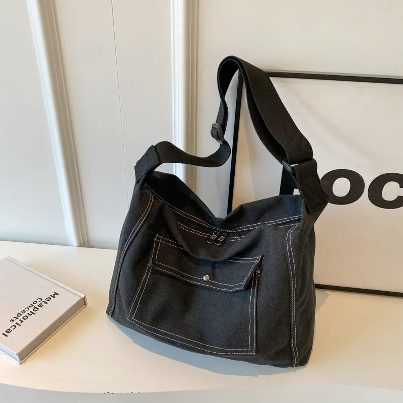 Bolso De Hombro Retro Mujer Lona Grande Casual Universitaria