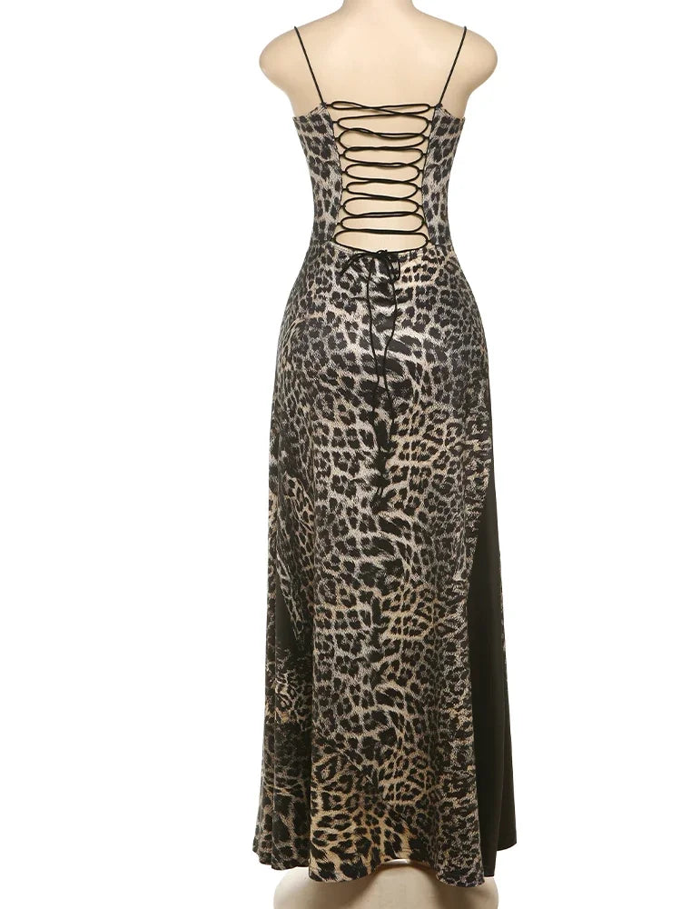 Vestido Largo de Tirantes | Con Estampado de Leopardo y Espalda Descubierta