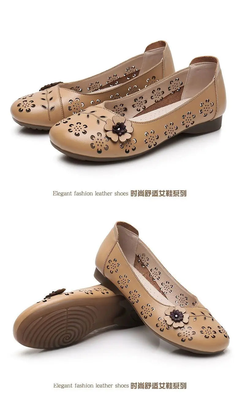 Mocasines de Cuero con Diseño Floral | Recortes Blancos | Planos | Informales