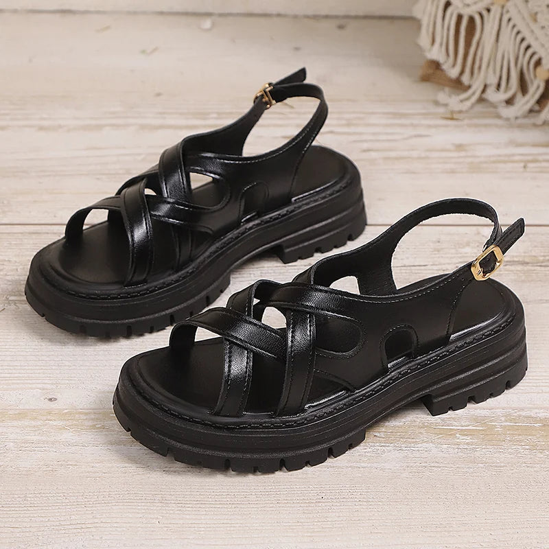 Sandalias Romanas Plataforma Gruesa Tacón Cuadrado | Estilo Gladiador Antideslizantes