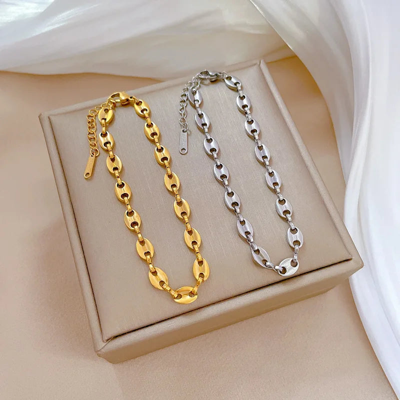 Pulseras de cadena de granos de café cubanos de Hip Hop de acero inoxidable para mujeres y niñas, accesorios de mano de moda, joyería, regalos de cumpleaños