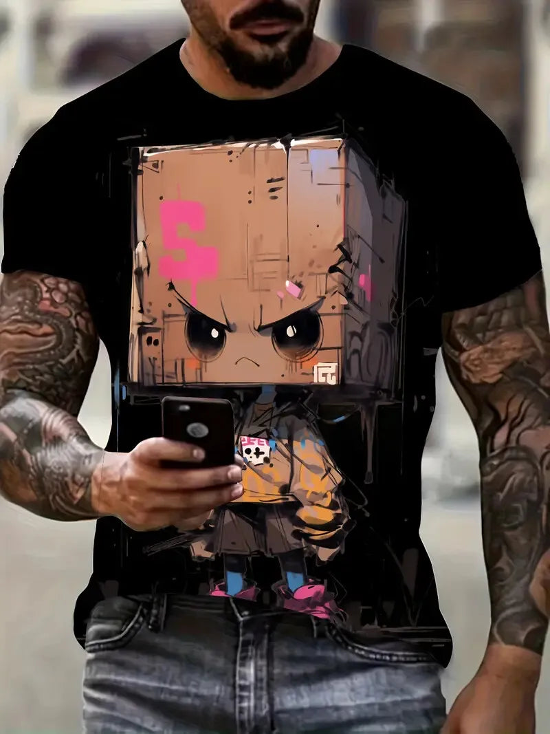 Camiseta Dibujos Animados Hombre | Estampado Gráfico Divertido Manga Corta Secado Rápido