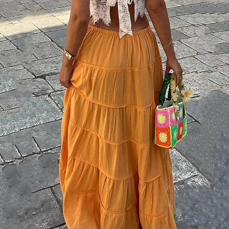 Falda Larga Plisada Playa Verano Estilo Casual Mujer Costa Rica