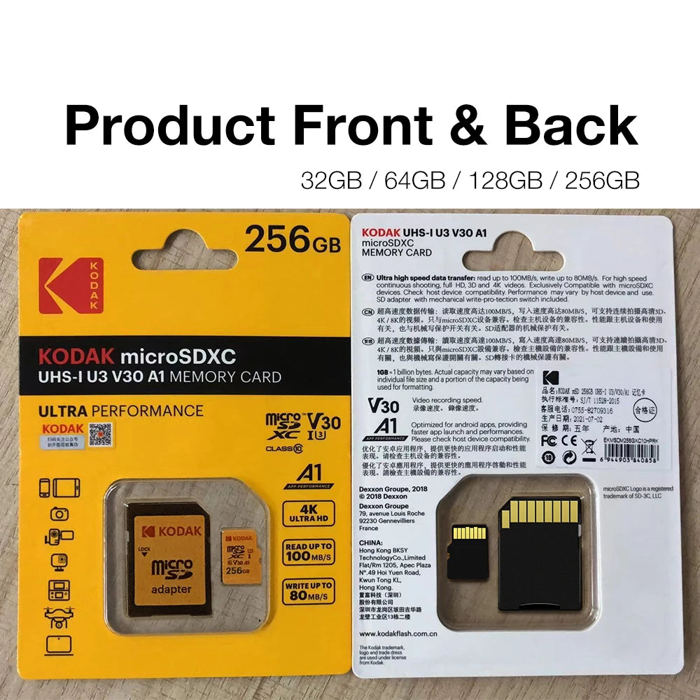 Tarjeta Micro SD Kodak Original | Clase 10 U3 V30 | Alta Velocidad 4K | Ticotrendy