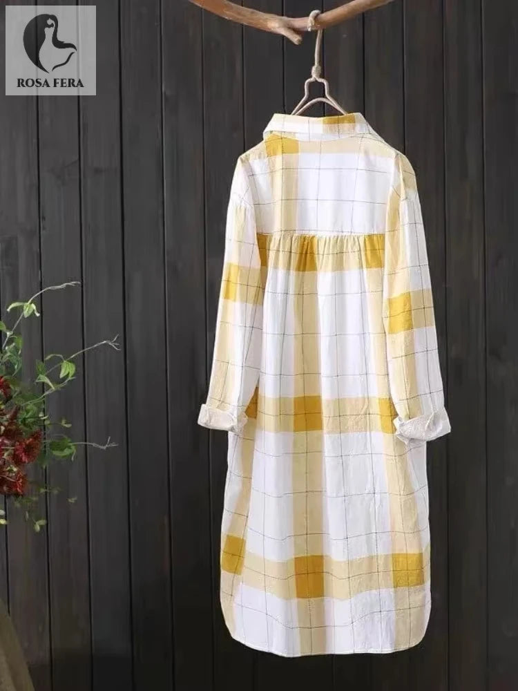 Blusa a Cuadros Manga Larga Plus Size | Camisa Holgada Elegante Otoño | Tallas 2XL-5XL | Tico Trendy