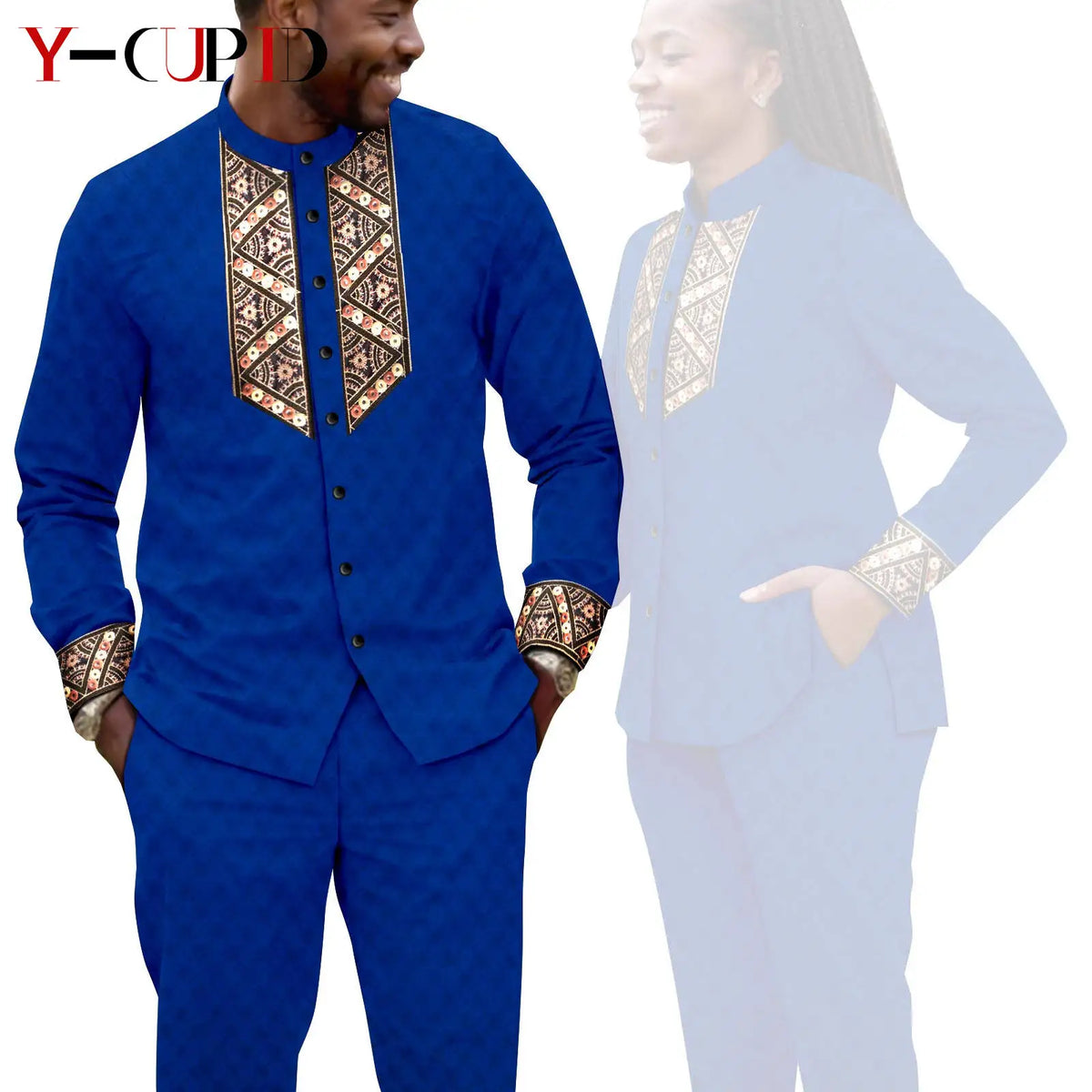 Conjunto Jacquard Africano Boda Pareja | Blusa y Pantalón | Tallas XS-6XL | Tico Trendy