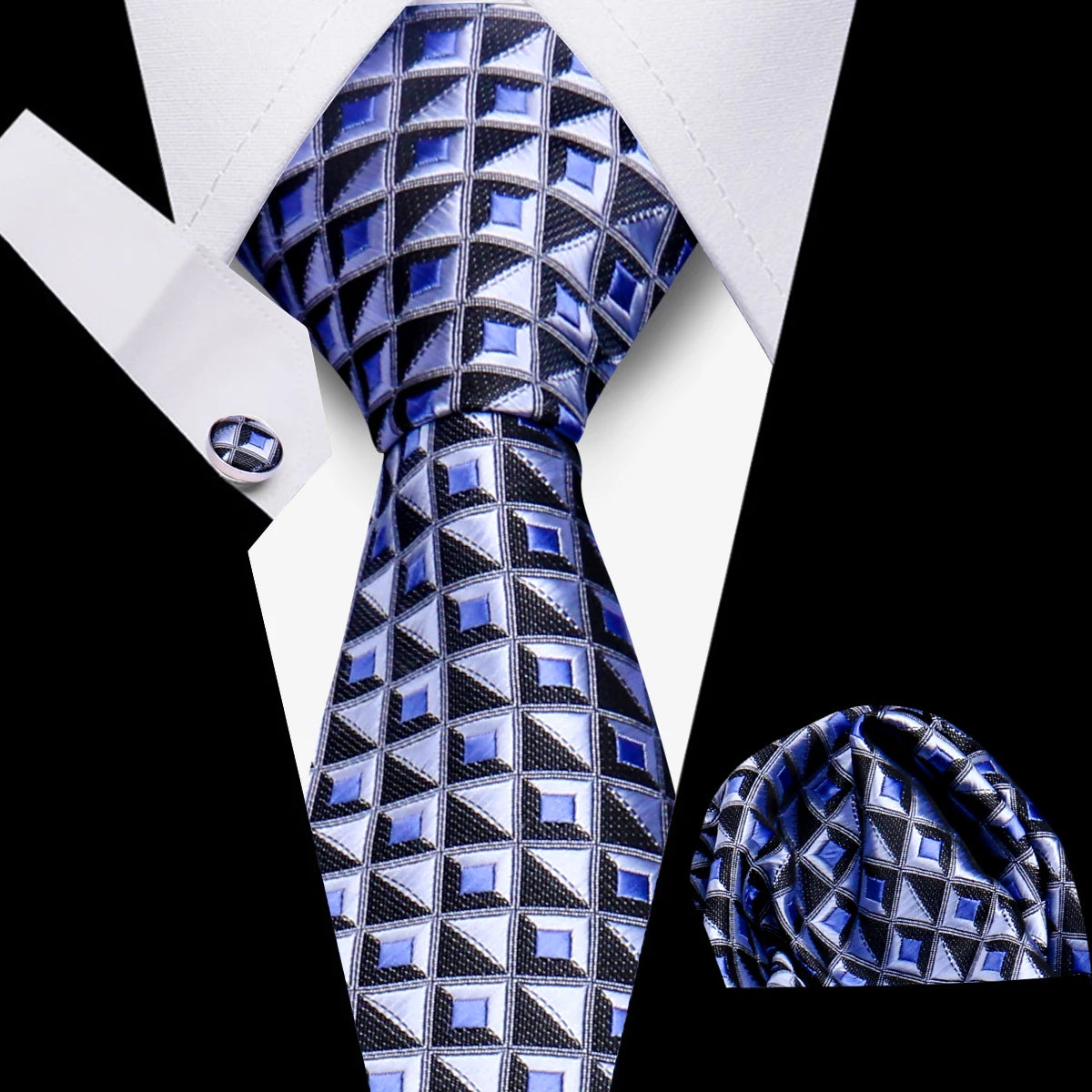 Conjunto Corbata Pañuelo Gemelos Negocios Boda Accesorio De Moda