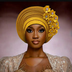 Turbante Africano con Flores, Auto Gele para Mujer
