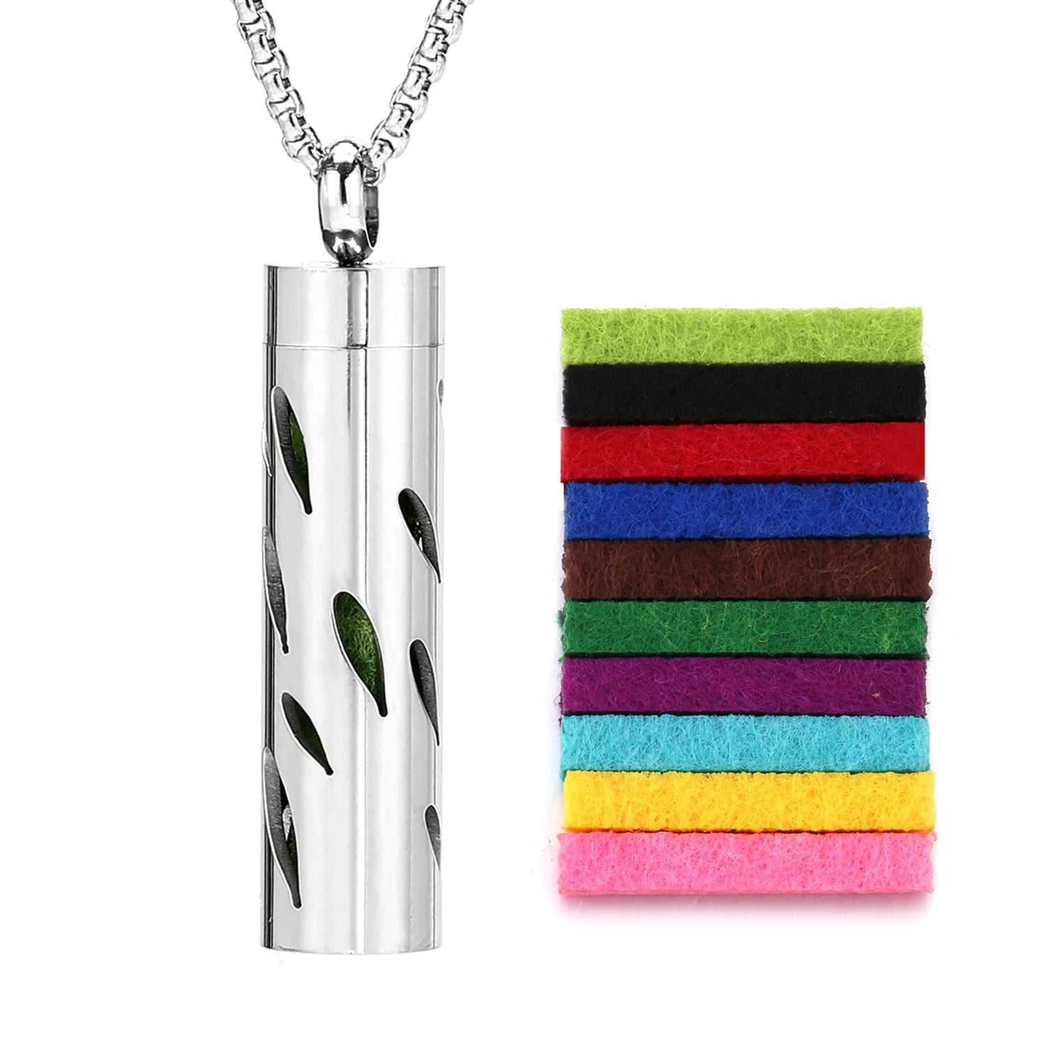 Ambientador de barra Vertical hueca de acero inoxidable, difusor de aceite de Perfume, medallón, joyería, colgante, collar para mujeres, hombres y adolescentes