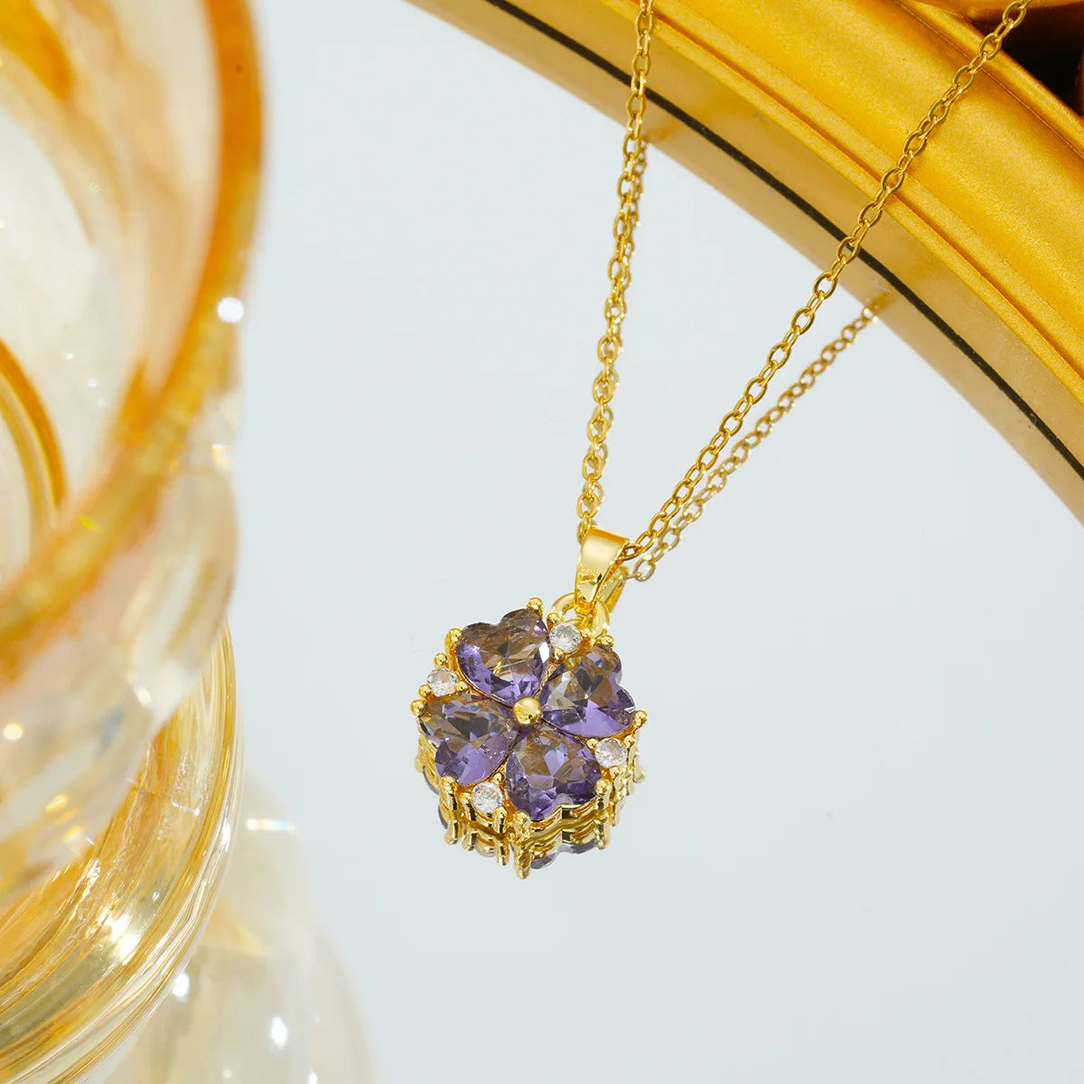 Cadena de acero inoxidable, collares con colgante de trébol de circón colorido romántico clásico para mujeres y niñas, accesorios de joyería, regalos