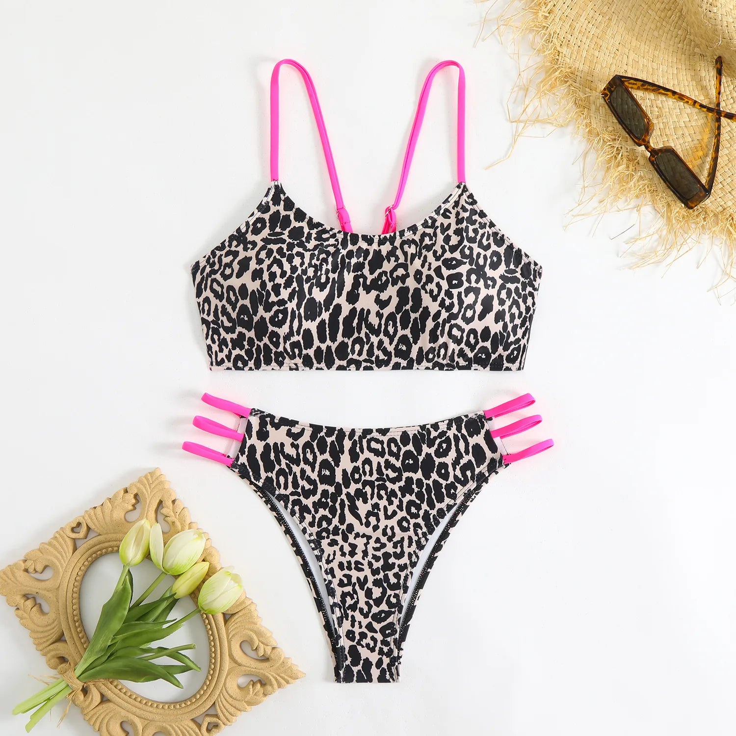 Bikini Dividido con Aros de Textura Sólida para Verano