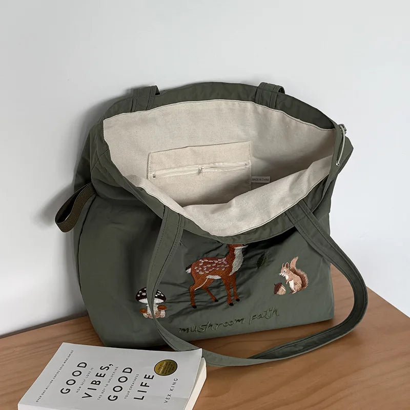 Bolso Hombro Nailon Mujer Bordado Dibujos Animados Gran Capacidad