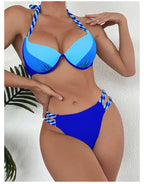 Bikini Push Up Colorblock con Estilo Halter para Playa