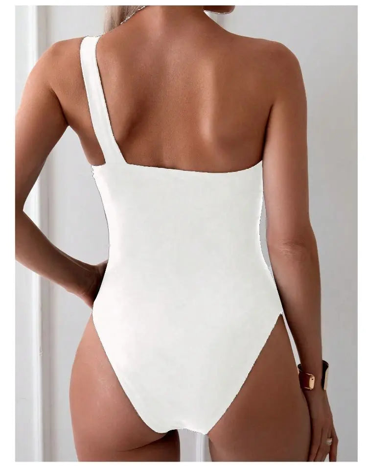 Traje de Baño 1 Hombro Ajustado | Color Sólido | Natación y Playa