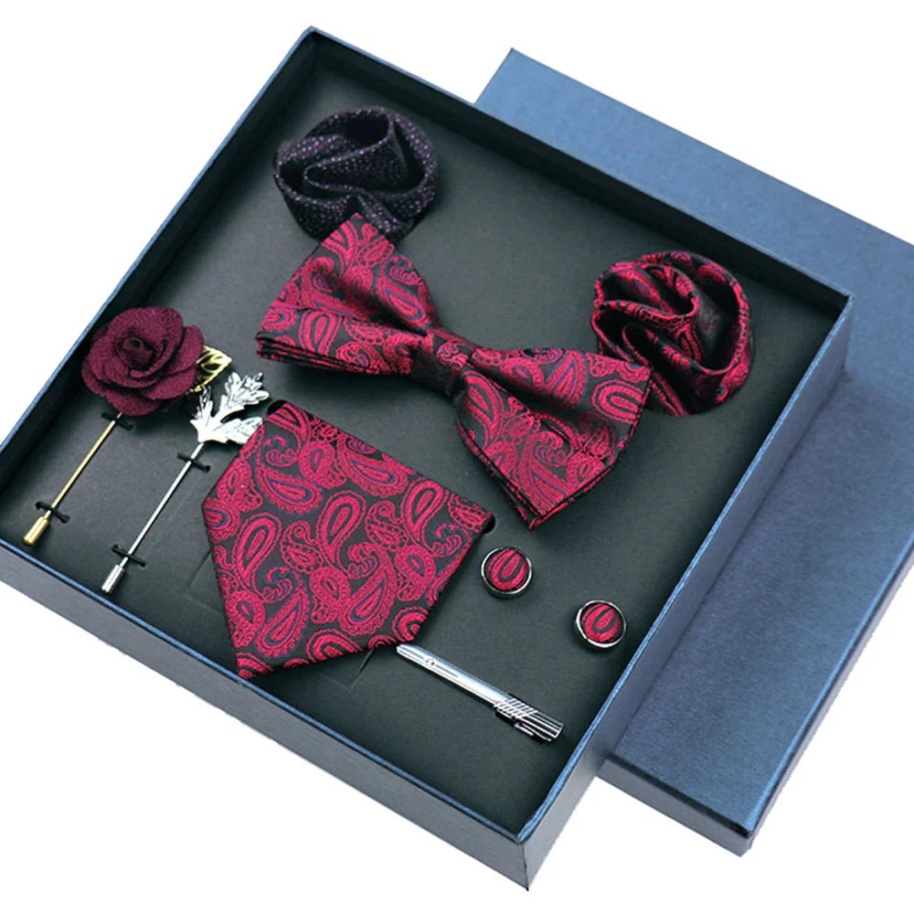 Set De Corbata Pajarita Pañuelo Gemelos Regalo Tico De Lujo