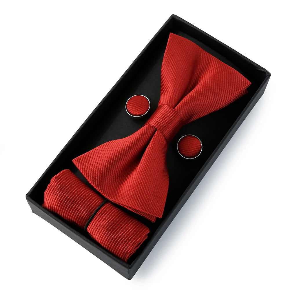 Set De Pajarita Pañuelo Gemelos Regalo Elegante Estilo Para Hombres