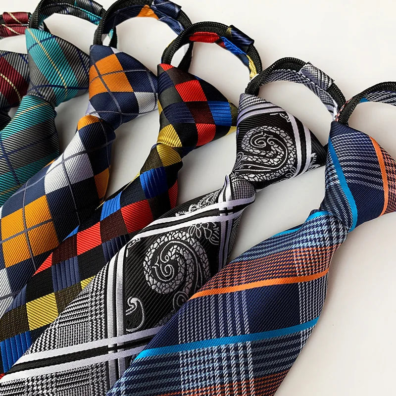 Corbata Preatada con Cremallera Paisley Rayas Cuadros Clásica de Negocios