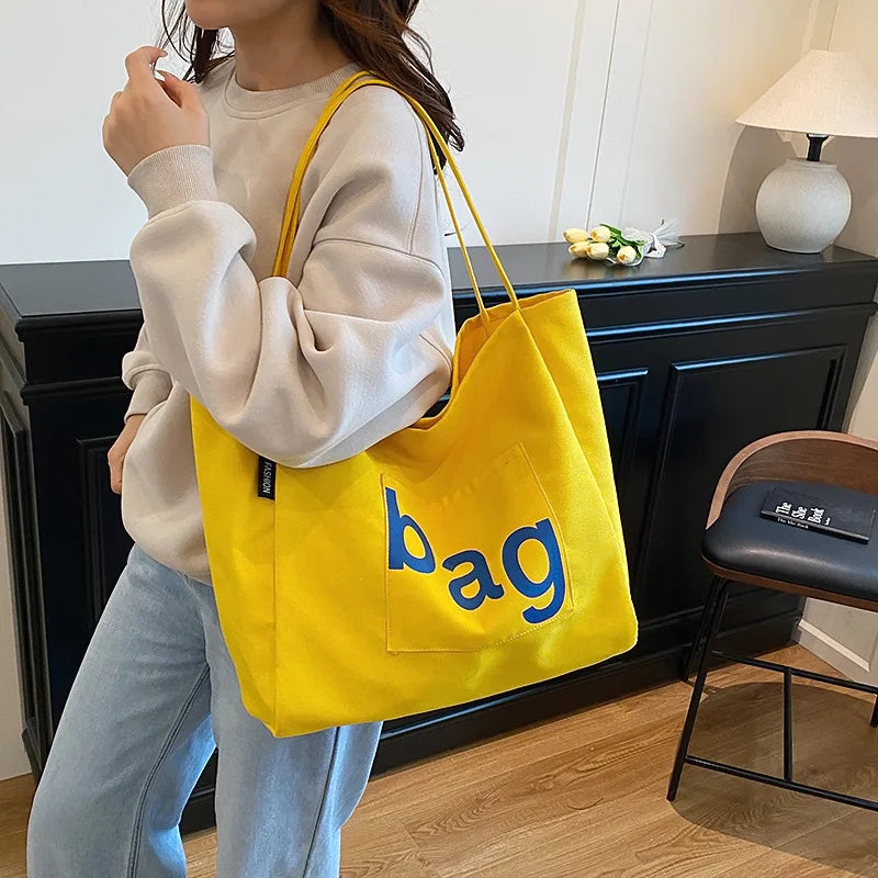 Bolso Hombro Lona Letras Mujer Gran Capacidad Casual